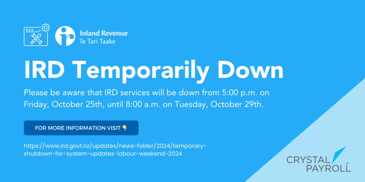 IRD Temporary shutdown for system updates – Labour weekend 2024